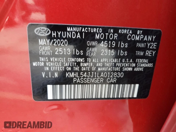 2020 Hyundai Sonata Hybrid Limited with VIN KMHL54JJ1LA012830, listed as a Copart auction lot 43730775 with 61,717 mi miles and Salvage Title. Bid and sale history available at carsss.com. Image 12.