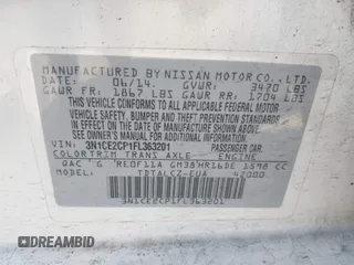 2015 Nissan Note SV with VIN 3N1CE2CP1FL363201, listed as a IAAI auction lot 42129054 with 95,978 mi miles and . Bid and sale history available at DreamBid. Image 9.