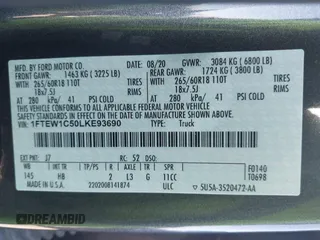 2020 Ford F-150 XL with VIN 1FTEW1C50LKE93690, listed as a IAAI auction lot 42075198 with 51,261 mi miles and . Bid and sale history available at DreamBid. Image 9.