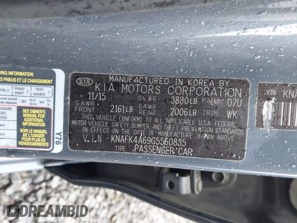 2016 Kia Forte LX with VIN KNAFK4A69G5560835, listed as a IAAI auction lot 42003212 with 100,873 mi miles. Bid and sale history available at carsss.com. Image 9.