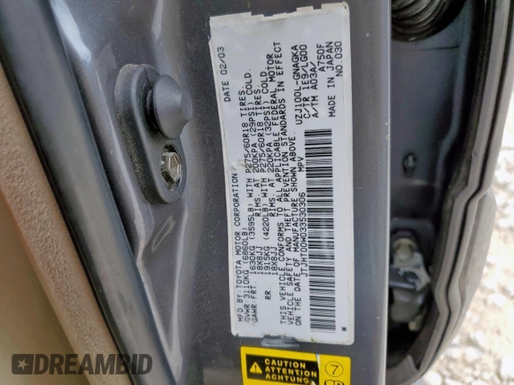 2003 Lexus LX 470 z VIN JTJHT00W033530306, wystawiony jako Copart lot #57162675 z przebiegiem 185 458 mil mil oraz Szkoda całkowita • Salvage title. Historia ofert i sprzedaży dostępna na DreamBid. Obrazek 13.