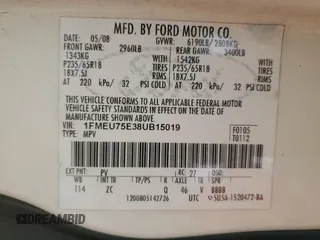 2008 Ford Explorer Limited с VIN 1FMEU75E38UB15019, выставлен на аукционе Copart как лот 52028685 с пробегом Не указан миль и Чистый • Clean title. История ставок и продаж доступна на DreamBid. Изображение 13.