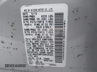 2010 Nissan Rogue S with VIN JN8AS5MT0AW025452, listed as a IAAI auction lot 42073463 with 167,522 mi miles and . Bid and sale history available at DreamBid. Image 9.