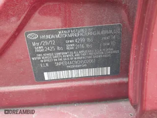2012 Hyundai Sonata GLS with VIN 5NPEB4AC9CH502061, listed as a IAAI auction lot 41867621 with 97,189 mi miles. Bid and sale history available at carsss.com. Image 9.