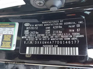 2013 Kia Optima LX with VIN 5XXGM4A77DG146177, listed as a IAAI auction lot 41769708 with 133,604 mi miles. Bid and sale history available at carsss.com. Image 9.