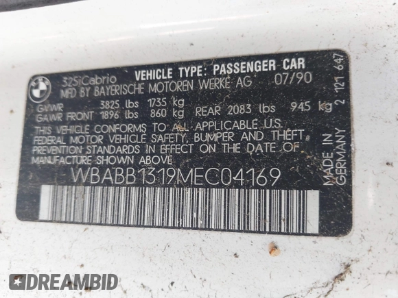 1991 BMW 3 Series с VIN WBABB1319MEC04169, выставлен на аукционе IAAI как лот 42714812 с пробегом 200 393 миль миль и . История ставок и продаж доступна на DreamBid. Изображение 9.