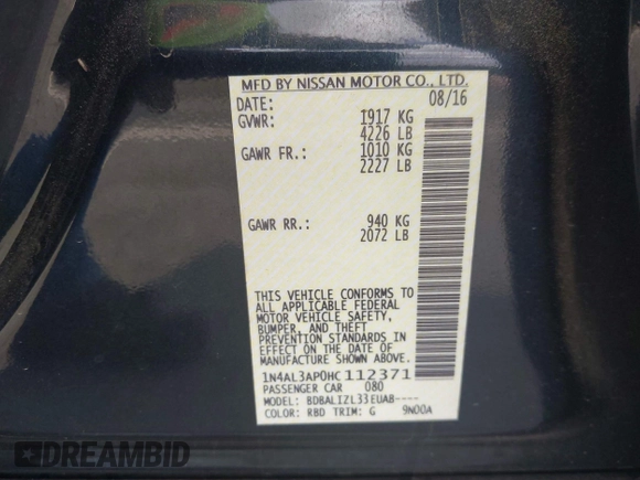 2017 Nissan Altima SL z VIN 1N4AL3AP0HC112371, wystawiony jako IAAI lot #42185520 z przebiegiem 97 781 mil mil oraz . Historia ofert i sprzedaży dostępna na DreamBid. Obrazek 9.