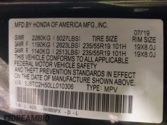 2020 Acura RDX Technology with VIN 5J8TC2H50LL010306, listed as a IAAI auction lot 41589653 with 73,123 mi miles and . Bid and sale history available at DreamBid. Image 9.