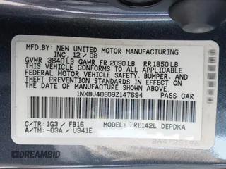 2009 Toyota Corolla with VIN 1NXBU40E09Z147694, listed as a IAAI auction lot 41741275 with 170,912 mi miles. Bid and sale history available at carsss.com. Image 9.