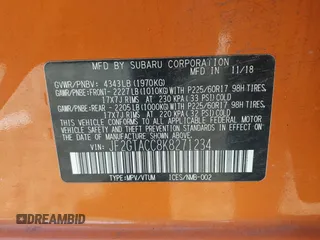 2019 Subaru Crosstrek Premium с VIN JF2GTACC8K8271234, выставлен на аукционе IAAI как лот 42122935 с пробегом 95 730 миль миль и . История ставок и продаж доступна на DreamBid. Изображение 9.