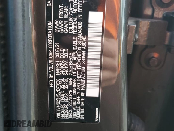 2018 Volvo XC60 Momentum с VIN YV4102RK5J1071630, выставлен на аукционе Copart как лот 56046765 с пробегом 120 230 миль миль и Списание • Salvage title. История ставок и продаж доступна на DreamBid. Изображение 13.