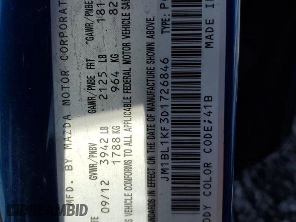 2013 Mazda 3 GX with VIN JM1BL1KF3D1726846, listed as a Copart auction lot 54713885 with 163,873 mi miles and Clean Title. Bid and sale history available at carsss.com. Image 12.