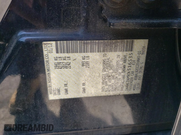 2012 Nissan Altima 2.5 with VIN 1N4AL2AP9CN516535, listed as a Copart auction lot 79197234 with 281,646 mi miles and Salvage Title. Bid and sale history available at DreamBid. Image 12.