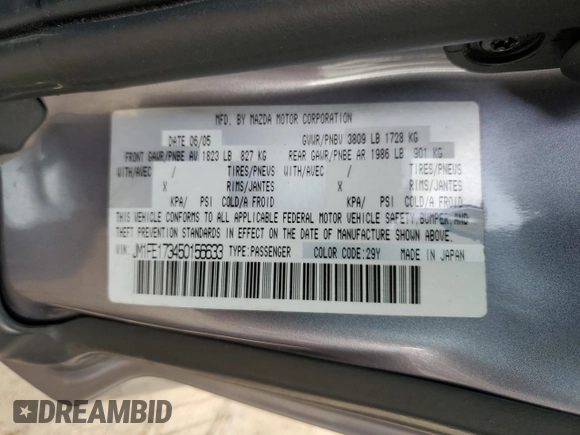 2005 Mazda RX-8 with VIN JM1FE173450156633, listed as a Copart auction lot 47253255 with 115,153 mi miles and Salvage Title. Bid and sale history available at carsss.com. Image 12.