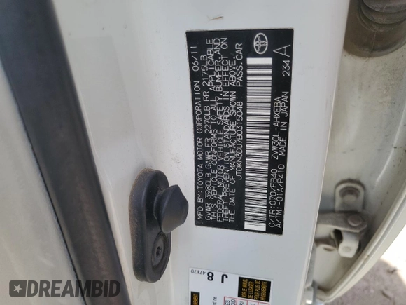 2011 Toyota Prius I with VIN JTDKN3DU7B0315048, listed as a Copart auction lot 56598375 with 198,225 mi miles and Clean Title. Bid and sale history available at DreamBid. Image 12.