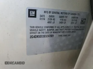 2014 Buick Regal Premium I with VIN 2G4GN5EX3E9247881, listed as a Copart auction lot 85593984 with 121,848 mi miles and Salvage Title. Bid and sale history available at DreamBid. Image 14.