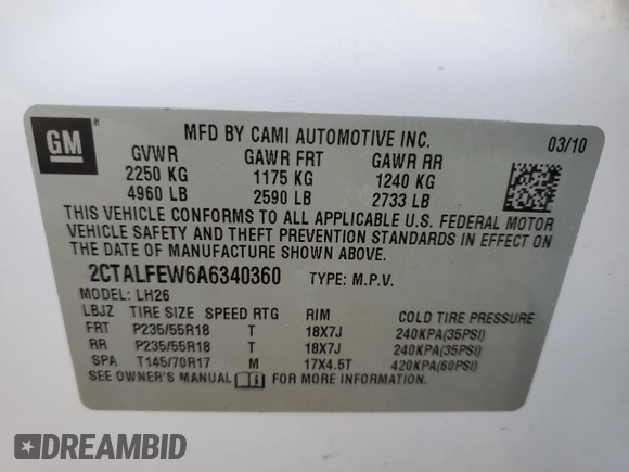 2010 GMC Terrain SLT-1 with VIN 2CTALFEW6A6340360, listed as a Copart auction lot 49709125 with 93,581 mi miles and Salvage title. Bid and sale history available at DreamBid. Image 15.
