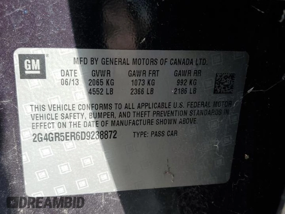 2013 Buick Regal with VIN 2G4GR5ER6D9238872, listed as a Copart auction lot 50788335 with 19,218 mi miles and Salvage Title. Bid and sale history available at carsss.com. Image 12.