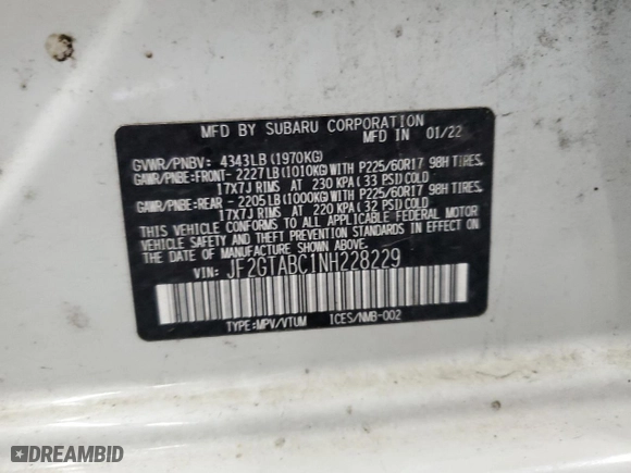 2022 Subaru Crosstrek with VIN JF2GTABC1NH228229, listed as a Copart auction lot 51597275 with 45,788 mi miles and Salvage Title. Bid and sale history available at carsss.com. Image 13.