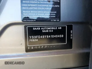2004 Saab 9-3 with VIN YS3FD49Y641040459, listed as a Copart auction lot 85388724 with 231,756 mi miles and Clean Title. Bid and sale history available at carsss.com. Image 12.
