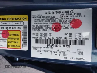 2019 Ford Fusion Hybrid SE with VIN 3FA6P0LU2KR148731, listed as a IAAI auction lot 41776405 with 1 mi miles. Bid and sale history available at carsss.com. Image 9.