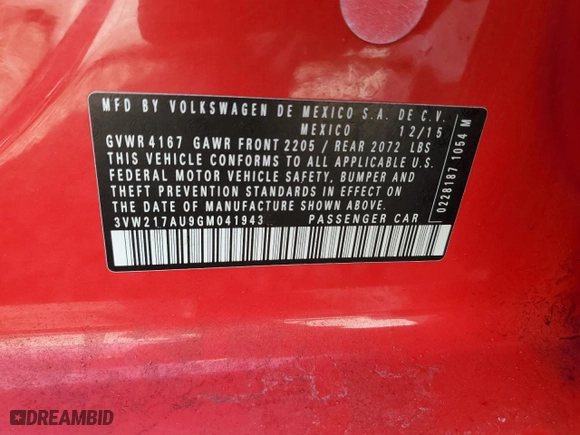 2016 Volkswagen Golf TSI SE with VIN 3VW217AU9GM041943, listed as a Copart auction lot 47987635 with 111,289 mi miles and Salvage Title. Bid and sale history available at carsss.com. Image 12.