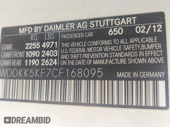 2012 Mercedes-Benz E 350 with VIN WDDKK5KF7CF168095, listed as a IAAI auction lot 41988817 with Not Provided miles and . Bid and sale history available at DreamBid. Image 9.