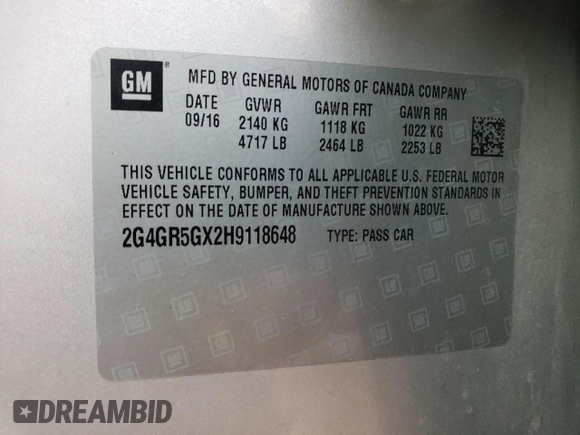 2017 Buick Regal Premium II with VIN 2G4GR5GX2H9118648, listed as a Copart auction lot 77859024 with 120,475 mi miles and Salvage Title. Bid and sale history available at carsss.com. Image 14.