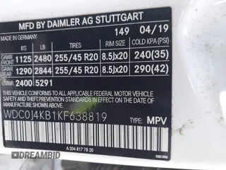 2019 Mercedes-Benz GLC 300 with VIN WDC0J4KB1KF638819, listed as a IAAI auction lot 41922074 with 96,521 mi miles and . Bid and sale history available at DreamBid. Image 9.