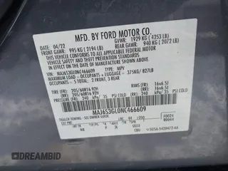2022 Ford EcoSport SE with VIN MAJ6S3GL0NC466609, listed as a IAAI auction lot 41354232 with 16,757 mi miles and . Bid and sale history available at carsss.com. Image 9.