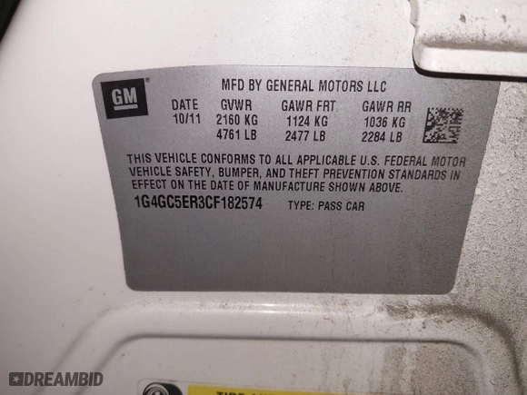 2012 Buick LaCrosse Leather with VIN 1G4GC5ER3CF182574, listed as a IAAI auction lot 41579024 with 136,484 mi miles. Bid and sale history available at carsss.com. Image 9.