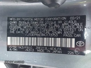 2021 Toyota Corolla LE with VIN JTDEPMAE8MJ173753, listed as a IAAI auction lot 40675579 with 107,086 mi miles. Bid and sale history available at carsss.com. Image 9.