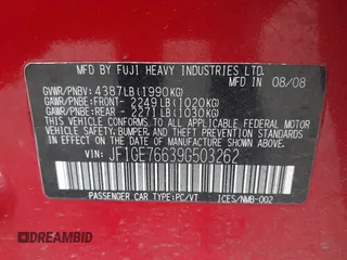2009 Subaru WRX w/Premium Pkg z VIN JF1GE76639G503262, wystawiony jako IAAI lot #41900249 z przebiegiem 151 953 mil mil oraz . Historia ofert i sprzedaży dostępna na DreamBid. Obrazek 9.