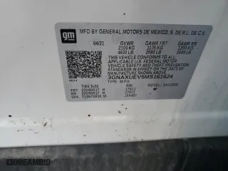 2021 Chevrolet Equinox LT with VIN 3GNAXUEV5MS161624, listed as a Copart auction lot 52389215 with 54,330 mi miles and Salvage Title. Bid and sale history available at carsss.com. Image 13.