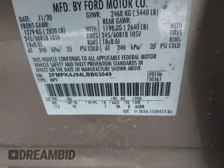 2020 Ford Edge SEL with VIN 2FMPK4J94LBB63049, listed as a IAAI auction lot 41400003 with 25,841 mi miles. Bid and sale history available at carsss.com. Image 9.