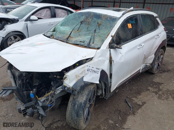 2021 Hyundai Kona Ultimate with VIN KM8K5CA58MU721649, listed as a IAAI auction lot 41215632 with 1 mi miles. Bid and sale history available at carsss.com. Image 6.