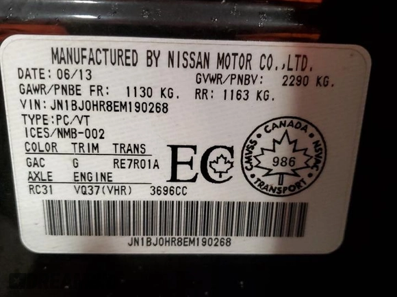 2014 Infiniti QX50 Journey with VIN JN1BJ0HR8EM190268, listed as a Copart auction lot 43971245 with 121,519 mi miles and Salvage Title. Bid and sale history available at carsss.com. Image 14.
