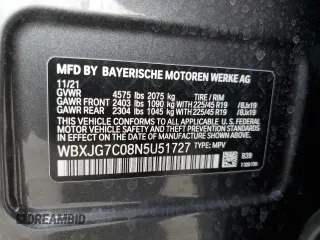 2022 BMW X1 sDrive28i with VIN WBXJG7C08N5U51727, listed as a Copart auction lot 42149105 with 19,240 mi miles and Salvage Title. Bid and sale history available at carsss.com. Image 16.