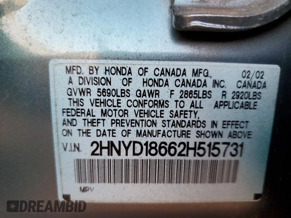 2002 Acura MDX Touring Pkg with VIN 2HNYD18662H515731, listed as a Copart auction lot 85300884 with 150,590 mi miles and Salvage Title. Bid and sale history available at carsss.com. Image 13.