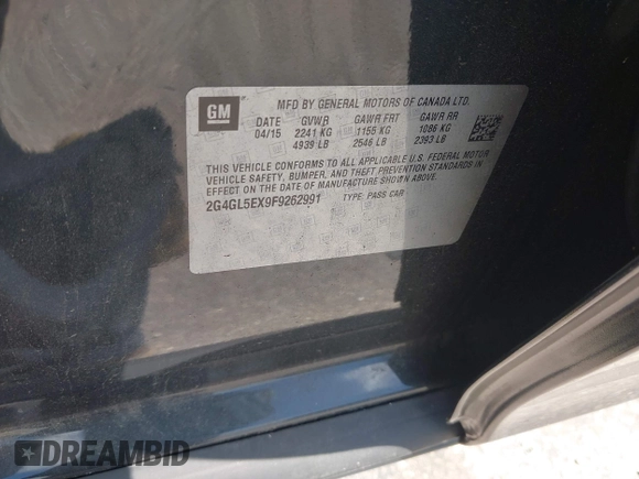 2015 Buick Regal с VIN 2G4GL5EX9F9262991, выставлен на аукционе IAAI как лот 42161885 с пробегом 24 758 миль миль и . История ставок и продаж доступна на DreamBid. Изображение 9.