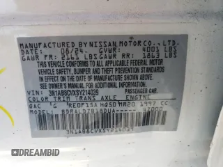 2025 Nissan Sentra SV with VIN 3N1AB8CVXSY214039, listed as a Copart auction lot 49478035 with 4,729 mi miles and Salvage Title. Bid and sale history available at carsss.com. Image 14.