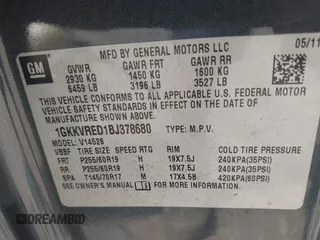 2011 GMC Acadia SLT1 with VIN 1GKKVRED1BJ378680, listed as a IAAI auction lot 42471503 with 139,106 mi miles and . Bid and sale history available at DreamBid. Image 9.