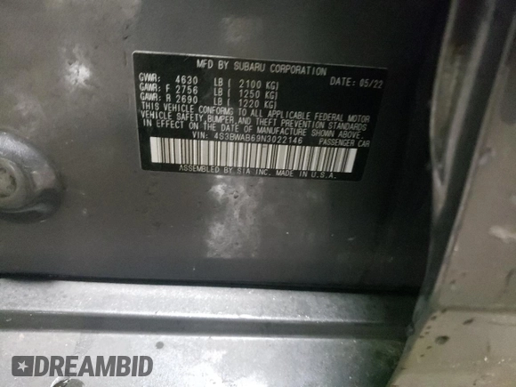 2022 Subaru Legacy с VIN 4S3BWAB69N3022146, выставлен на аукционе Copart как лот 44128525 с пробегом 68 450 миль миль и Списание • Salvage title. История ставок и продаж доступна на DreamBid. Изображение 12.