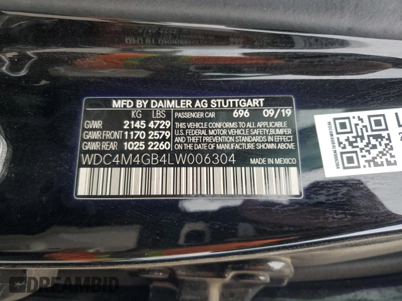 2020 Mercedes-Benz GLB 250 с VIN WDC4M4GB4LW006304, выставлен на аукционе Copart как лот 54451005 с пробегом 46 695 миль миль и Списание • Salvage title. История ставок и продаж доступна на DreamBid. Изображение 14.