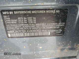 2018 BMW 5 Series 530i xDrive with VIN WBAJA7C5XJG908060, listed as a Copart auction lot 51573415 with 78,918 mi miles and Salvage title. Bid and sale history available at DreamBid. Image 13.
