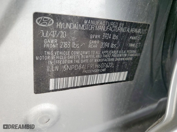 2020 Hyundai Elantra Value Edition with VIN 5NPD84LF9LH607622, listed as a Copart auction lot 48752175 with 81,790 mi miles and Salvage Title. Bid and sale history available at carsss.com. Image 13.