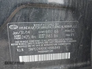 2014 Hyundai Sonata Limited z VIN 5NPEC4AB9EH886849, wystawiony jako IAAI lot #42274735 z przebiegiem 118 089 mil mil oraz . Historia ofert i sprzedaży dostępna na DreamBid. Obrazek 9.