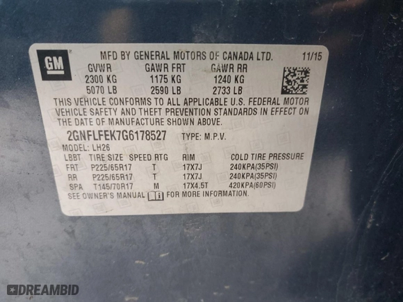 2016 Chevrolet Equinox LT with VIN 2GNFLFEK7G6178527, listed as a Copart auction lot 47876415 with 105,739 mi miles and Salvage Title. Bid and sale history available at carsss.com. Image 15.