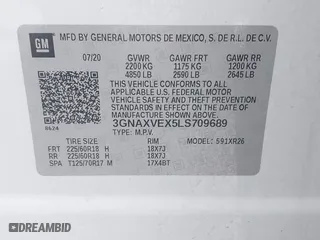 2020 Chevrolet Equinox LT with VIN 3GNAXVEX5LS709689, listed as a IAAI auction lot 41600809 with 34,918 mi miles. Bid and sale history available at carsss.com. Image 9.