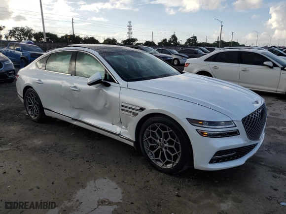 2023 Genesis G80 2.5T with VIN KMTGB4SC7PU152983, listed as a Copart auction lot 68961214 with 15,894 mi miles and Salvage Title. Bid and sale history available at carsss.com. Image 4.